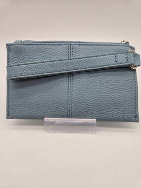 Thirty-One Jewell Light Blue Faux Leather Slim Wristlet Card Holder Pouch